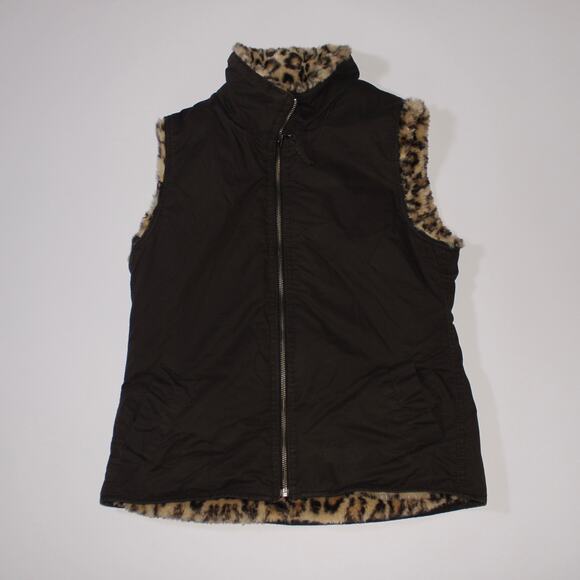 Y2K Brown Vest With Cheetah Print Faux Fur - Picture 1 of 2